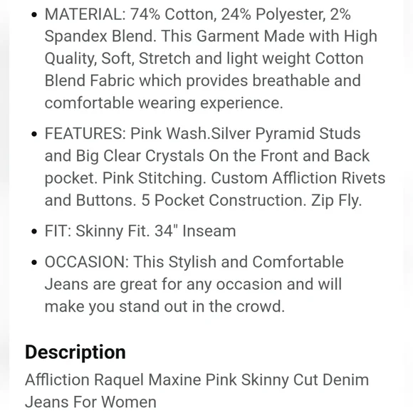 NWT Women's Affliction Raquel Maxine Pink Skinny Jeans - Picture 16 of 16